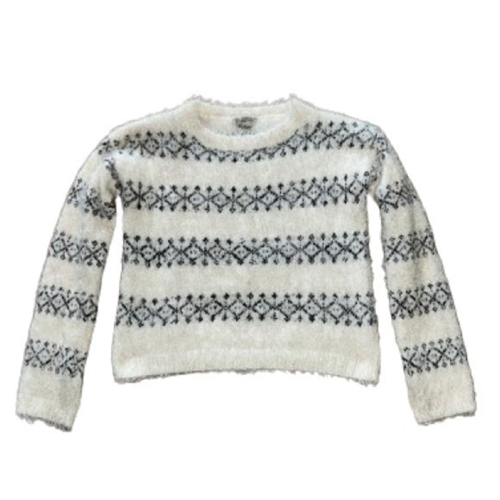 Lucky Brand winter white and navy blue Aztec striped sweater size XL